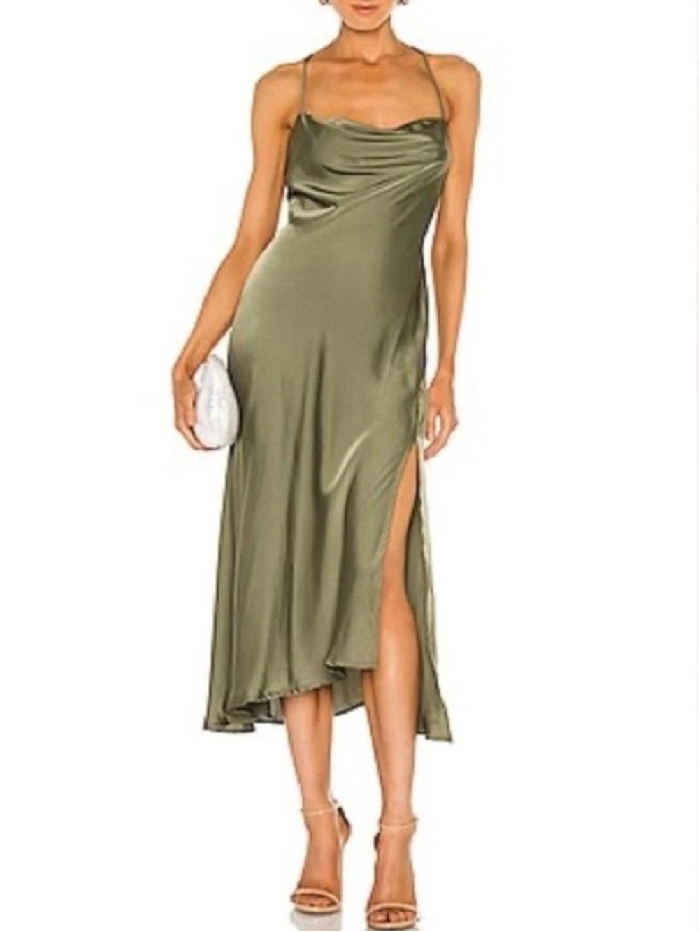 ASTR The Label Gaia Cowl Neck Midi Dress Sage Women's Size M Event Wedding Slip